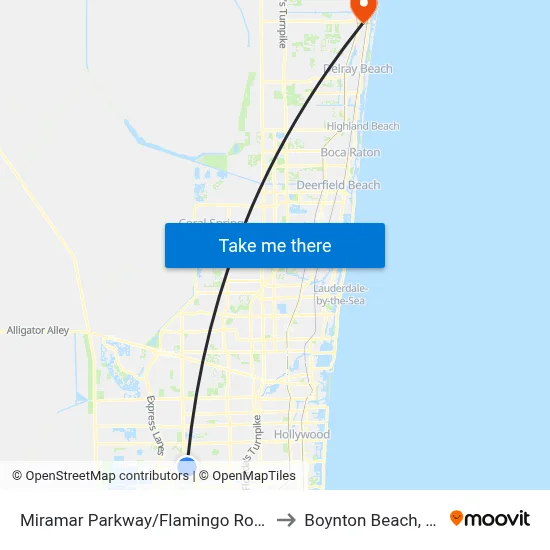 Miramar Parkway/Flamingo Road to Boynton Beach, FL map