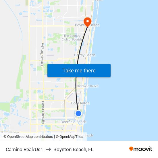 Camino Real/Us1 to Boynton Beach, FL map