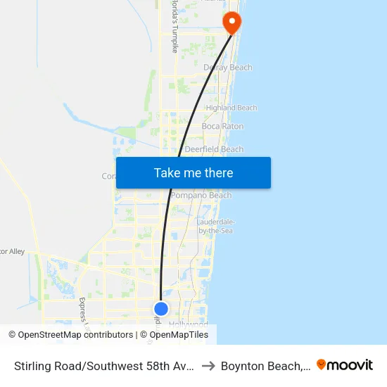 Stirling Road/Southwest 58th Avenue to Boynton Beach, FL map