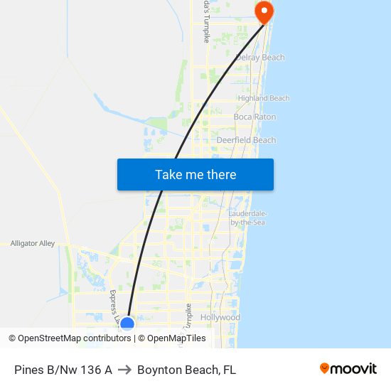 PINES B/NW 136 A to Boynton Beach, FL map