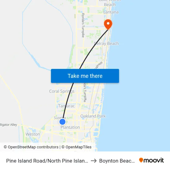 Pine Island Road/North Pine Island Road to Boynton Beach, FL map