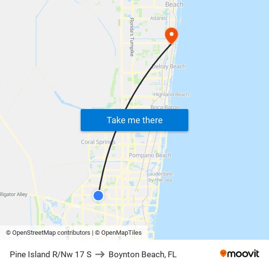 PINE ISLAND R/NW 17 S to Boynton Beach, FL map