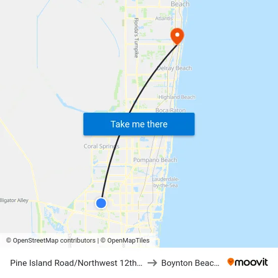 Pine Island Road/Northwest 12th Street to Boynton Beach, FL map