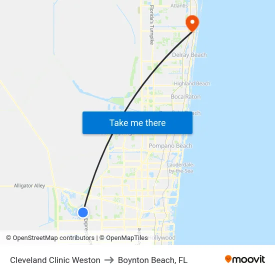 Cleveland Clinic Weston to Boynton Beach, FL map