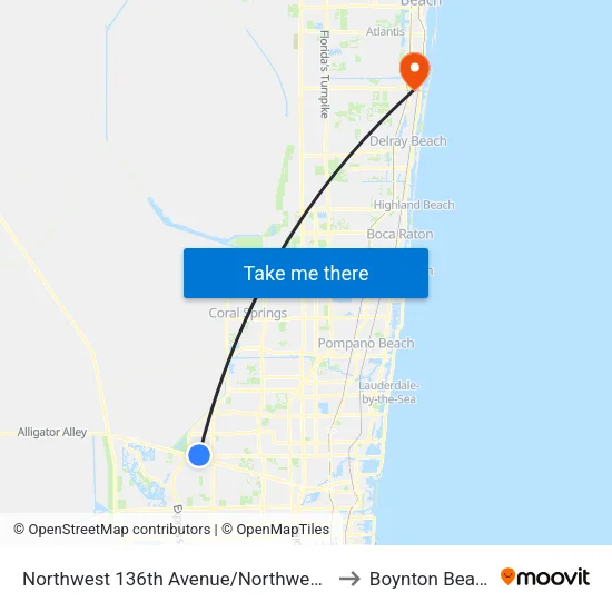 Northwest 136th Avenue/Northwest 3rd Street to Boynton Beach, FL map