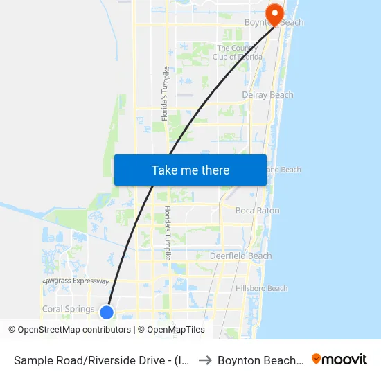 Sample Road/Riverside Drive - (IHOP) to Boynton Beach, FL map