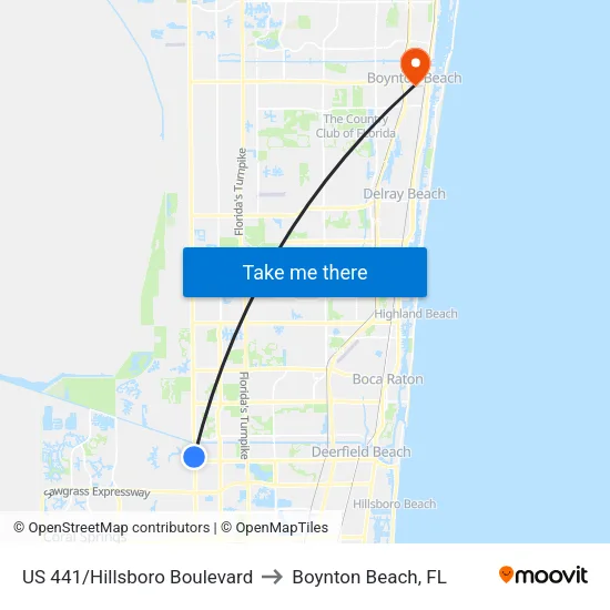 US 441/Hillsboro Boulevard to Boynton Beach, FL map