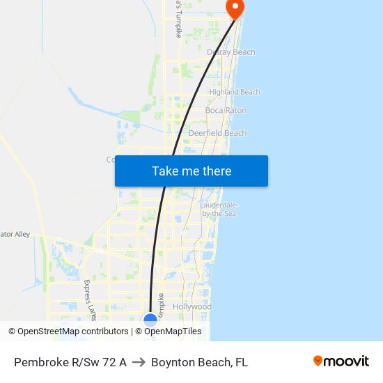 Pembroke R/Sw 72 A to Boynton Beach, FL map