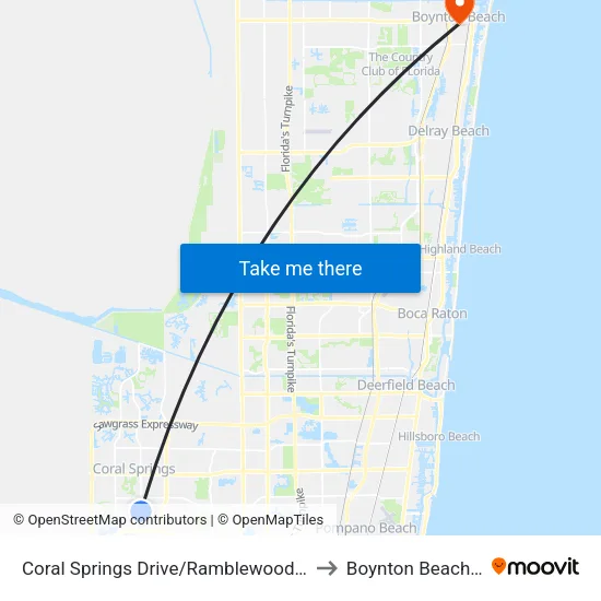 Coral Springs Drive/Ramblewood Drive to Boynton Beach, FL map