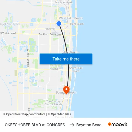 OKEECHOBEE BLVD at CONGRESS AVE to Boynton Beach, FL map
