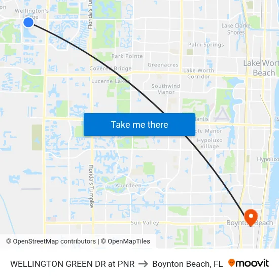 WELLINGTON GREEN DR at PNR to Boynton Beach, FL map