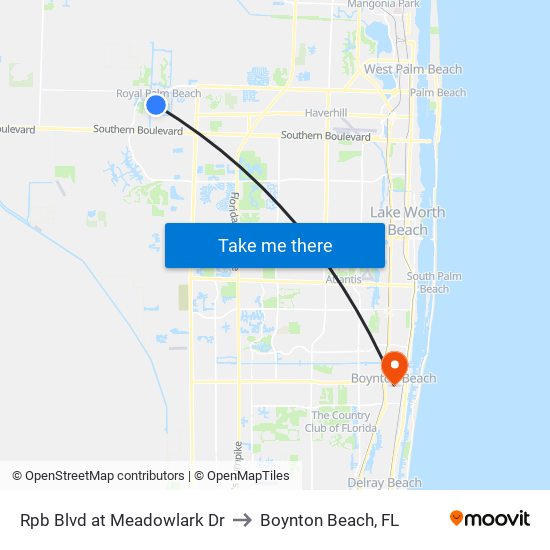 Rpb Blvd at Meadowlark Dr to Boynton Beach, FL map