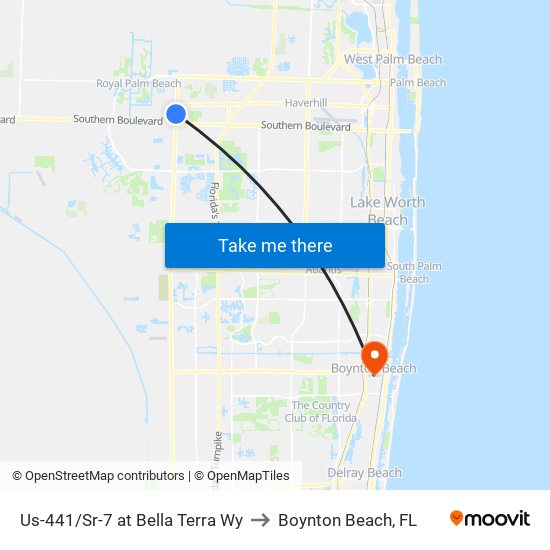 Us-441/Sr-7 at Bella Terra Wy to Boynton Beach, FL map