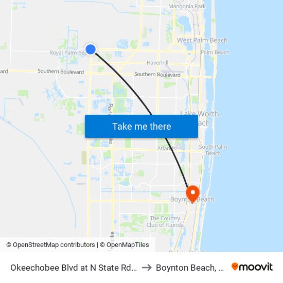 Okeechobee Blvd at N State Rd 7 to Boynton Beach, FL map