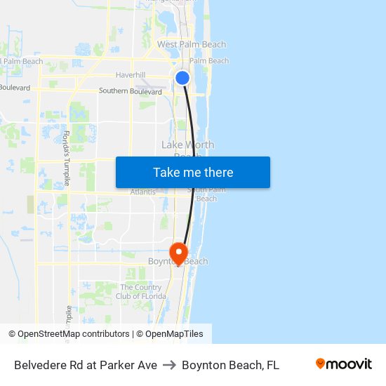 Belvedere Rd at  Parker Ave to Boynton Beach, FL map