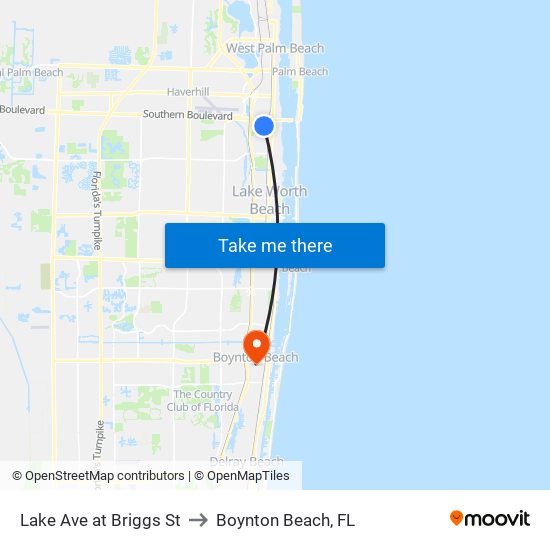 Lake Ave at Briggs St to Boynton Beach, FL map