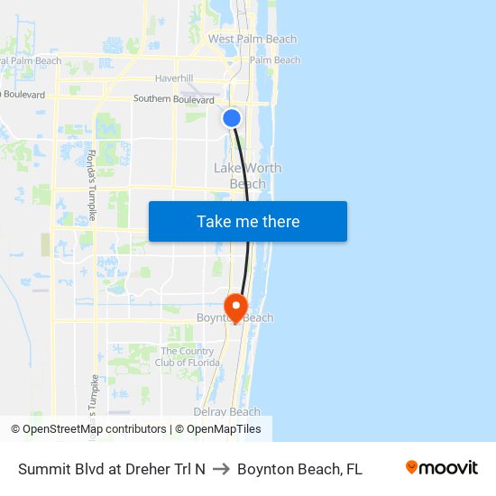 Summit Blvd at  Dreher Trl N to Boynton Beach, FL map