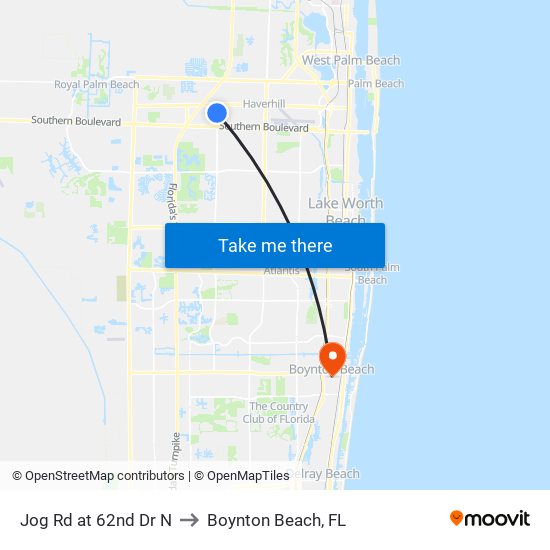 Jog Rd at 62nd Dr N to Boynton Beach, FL map