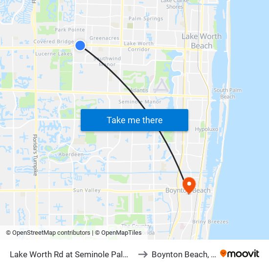 Lake Worth Rd at Seminole Palm Dr to Boynton Beach, FL map