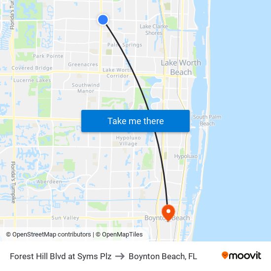 FOREST HILL BLVD at SYMS PLZ to Boynton Beach, FL map