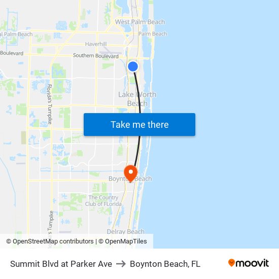 Summit Blvd at  Parker Ave to Boynton Beach, FL map