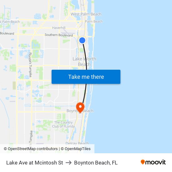 Lake Ave at Mcintosh St to Boynton Beach, FL map