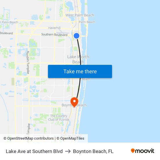 Lake Ave at Southern Blvd to Boynton Beach, FL map