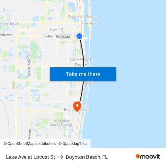 Lake Ave at Locust St to Boynton Beach, FL map
