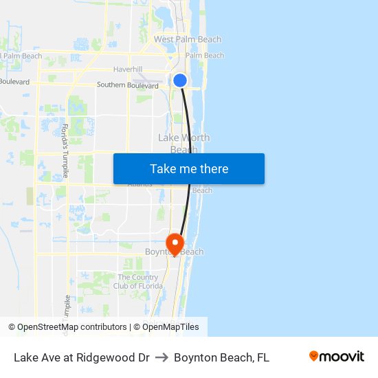Lake Ave at Ridgewood Dr to Boynton Beach, FL map