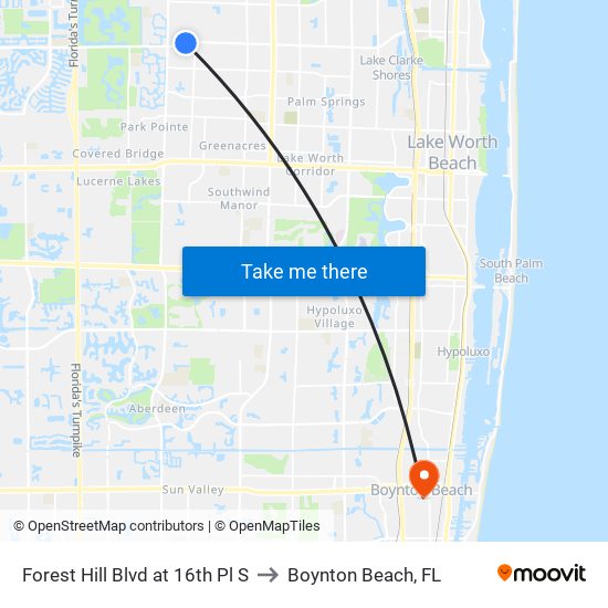 Forest Hill Blvd at 16th Pl S to Boynton Beach, FL map