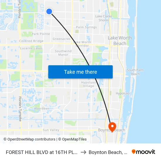 FOREST HILL BLVD at 16TH PL S to Boynton Beach, FL map