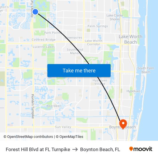 Forest Hill Blvd at FL Turnpike to Boynton Beach, FL map