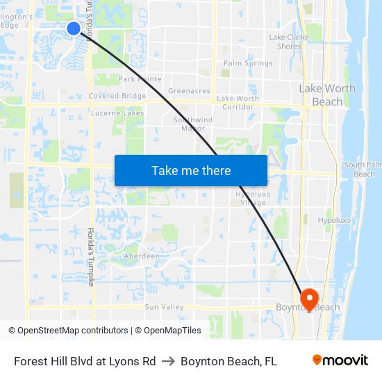 Forest Hill Blvd at Lyons Rd to Boynton Beach, FL map
