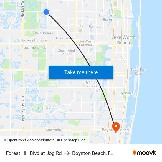 Forest Hill Blvd at Jog Rd to Boynton Beach, FL map
