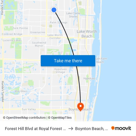 Forest Hill Blvd at Royal Forest Ct to Boynton Beach, FL map
