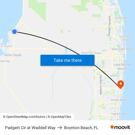 Padgett Cir at Waddell Way to Boynton Beach, FL map