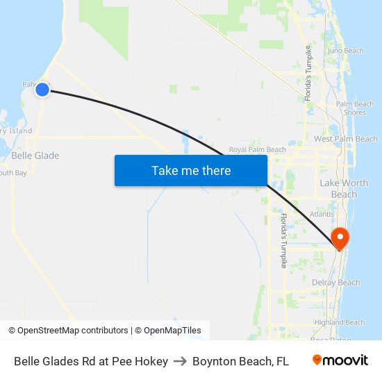 Belle Glades Rd at Pee Hokey to Boynton Beach, FL map