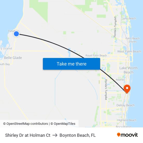 Shirley Dr at  Holman Ct to Boynton Beach, FL map