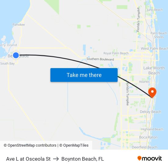 Ave L at Osceola St to Boynton Beach, FL map