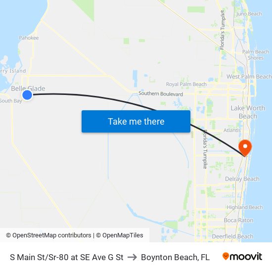 S MAIN ST/SR-80 at SE AVE G ST to Boynton Beach, FL map