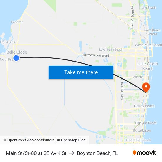 Main St/Sr-80 at SE Av K St to Boynton Beach, FL map