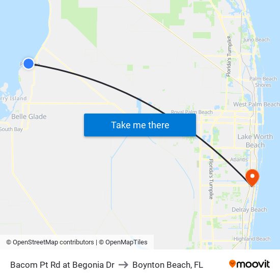 Bacom Pt Rd at Begonia Dr to Boynton Beach, FL map