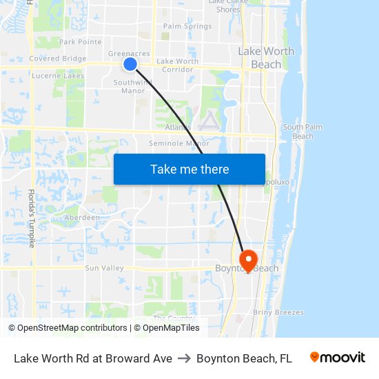 Lake Worth Rd at Broward Ave to Boynton Beach, FL map