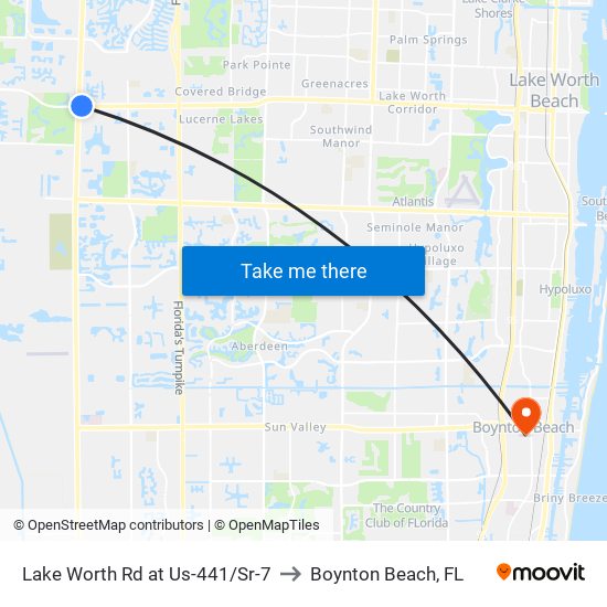Lake Worth Rd at Us-441/Sr-7 to Boynton Beach, FL map