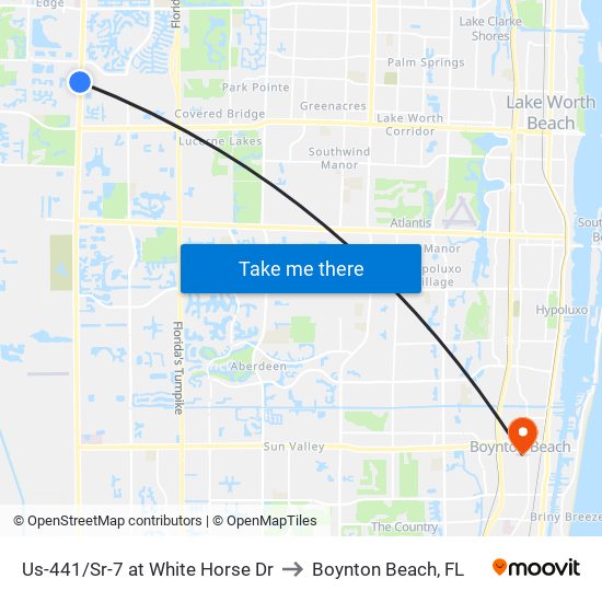 Us-441/Sr-7 at White Horse Dr to Boynton Beach, FL map