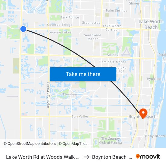 Lake Worth Rd at Woods Walk Plz to Boynton Beach, FL map