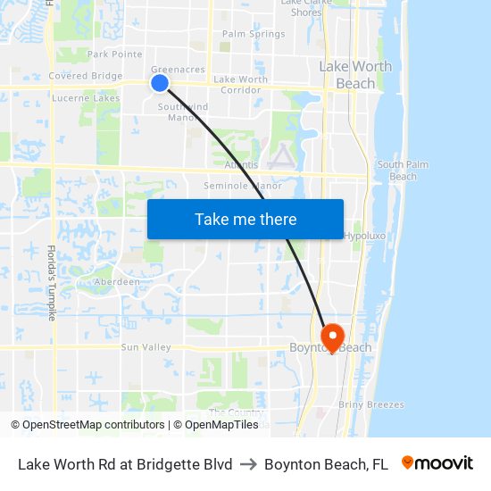 Lake Worth Rd at Bridgette Blvd to Boynton Beach, FL map