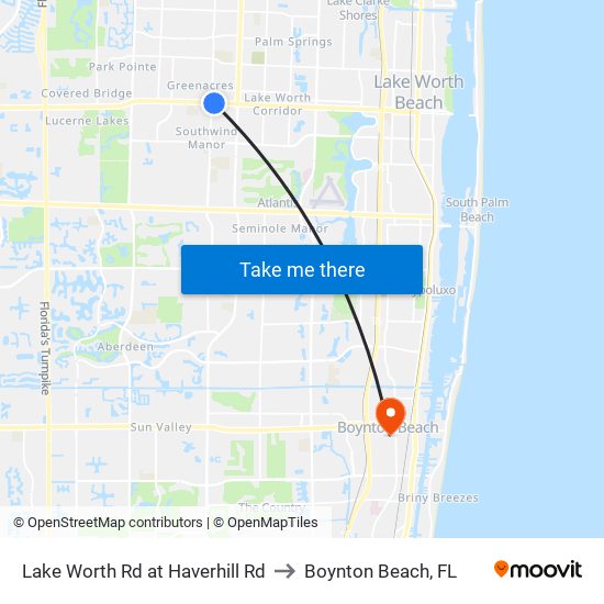 Lake Worth Rd at Haverhill Rd to Boynton Beach, FL map