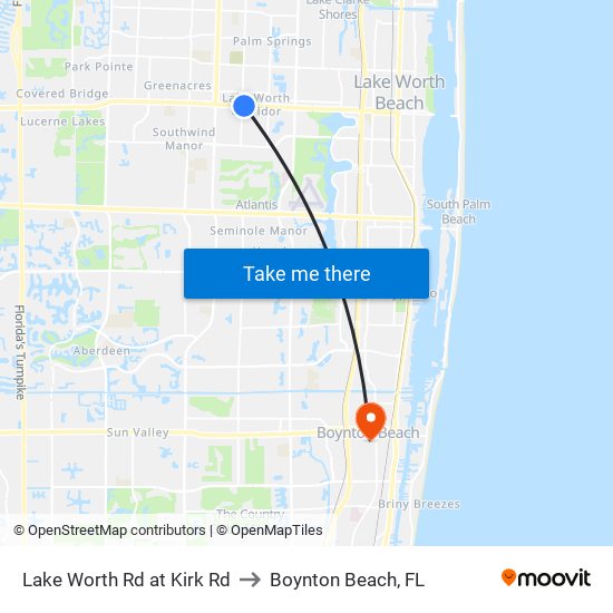 Lake Worth Rd at Kirk Rd to Boynton Beach, FL map