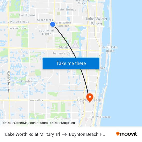 Lake Worth Rd at Military Trl to Boynton Beach, FL map